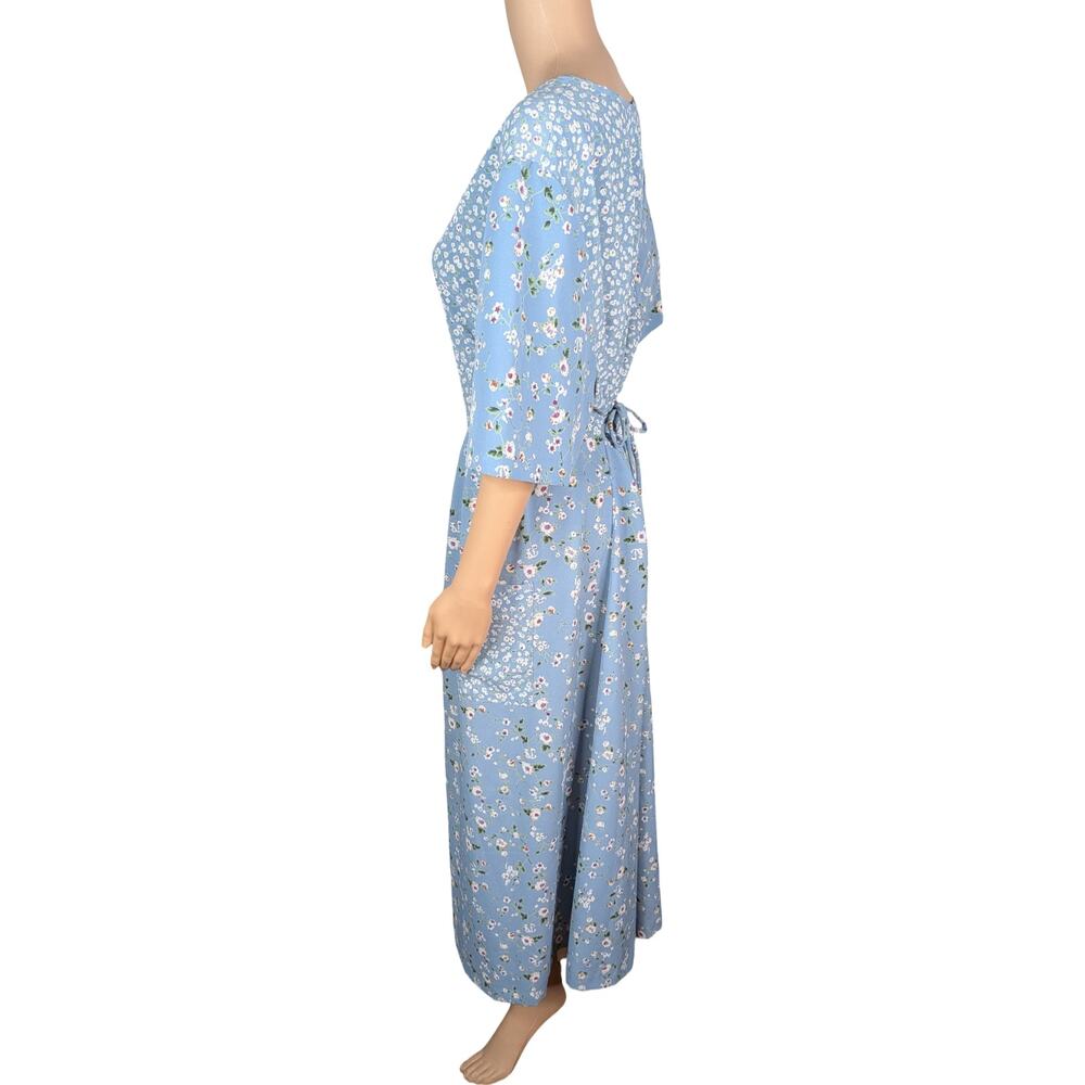 Vtg 90s Teddi Patchwork Floral Midi Dress 2X Plus Size Tie Waist Pocket Cottage - Picture 7 of 10